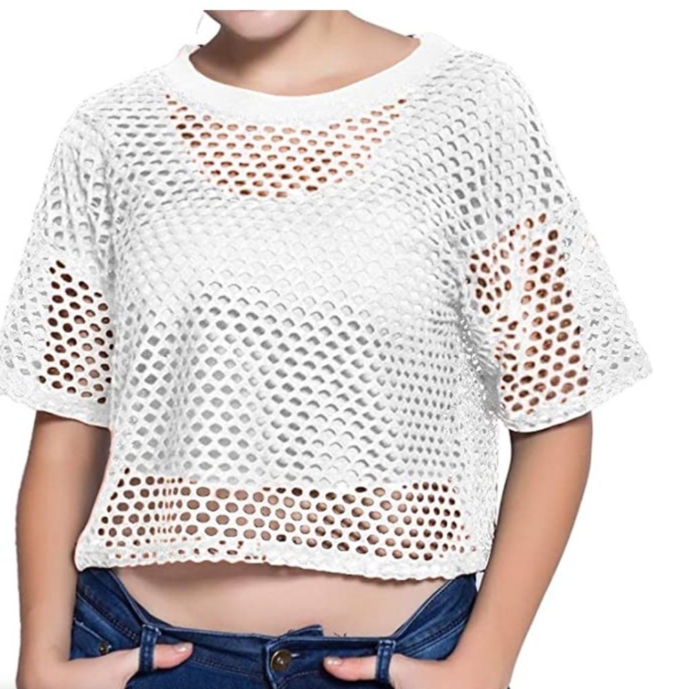 Women's Mesh Cover Up See Through Fishnet T-Shirt